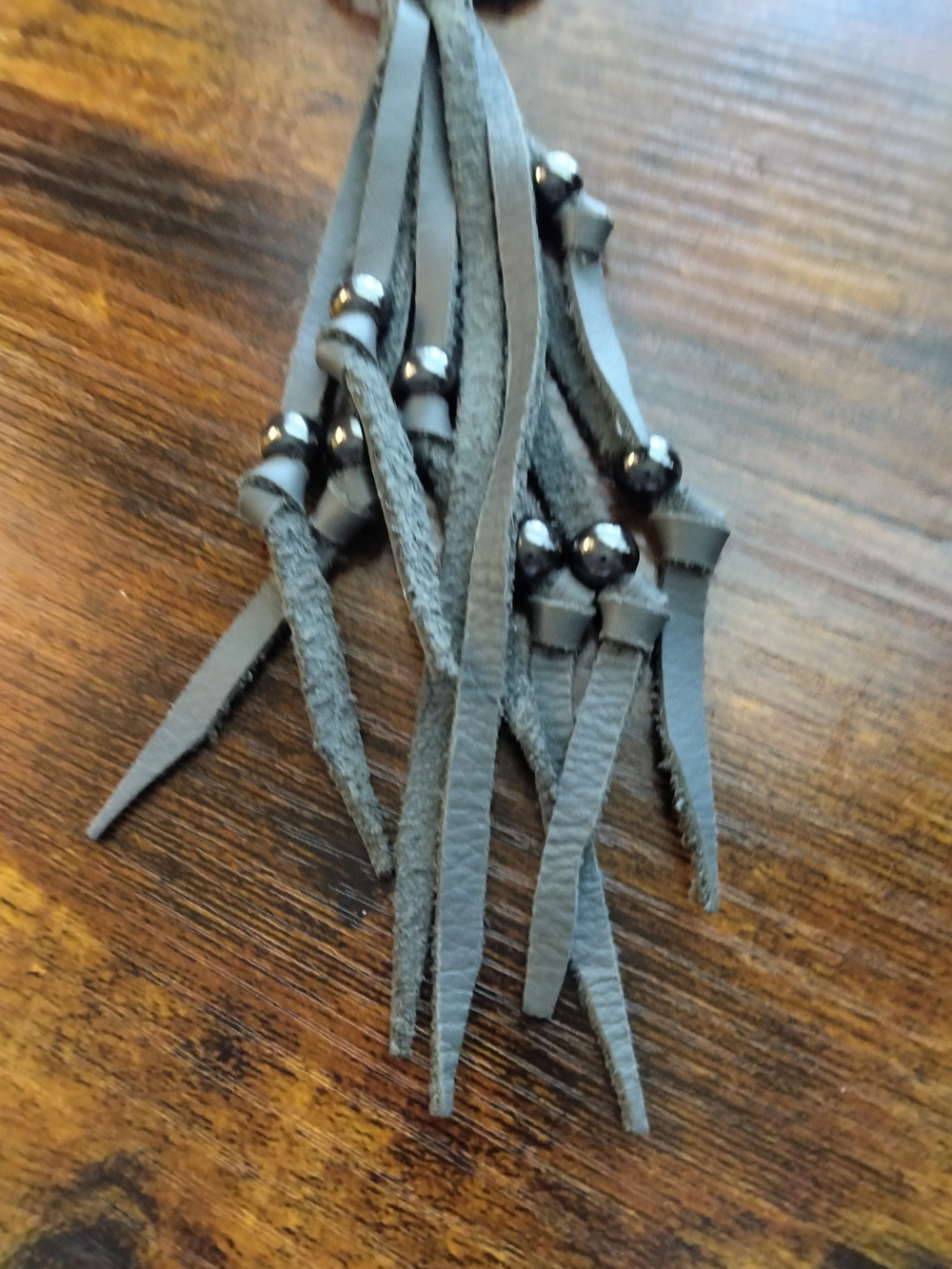 Leather Tassel Keychain Bag Charm - Gray - Picture 3 of 3
